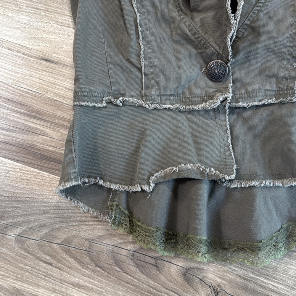 Vintage Justice Size Large Top Green Cotton Blend Romantic Grunge Indie Utility - Picture 2 of 10